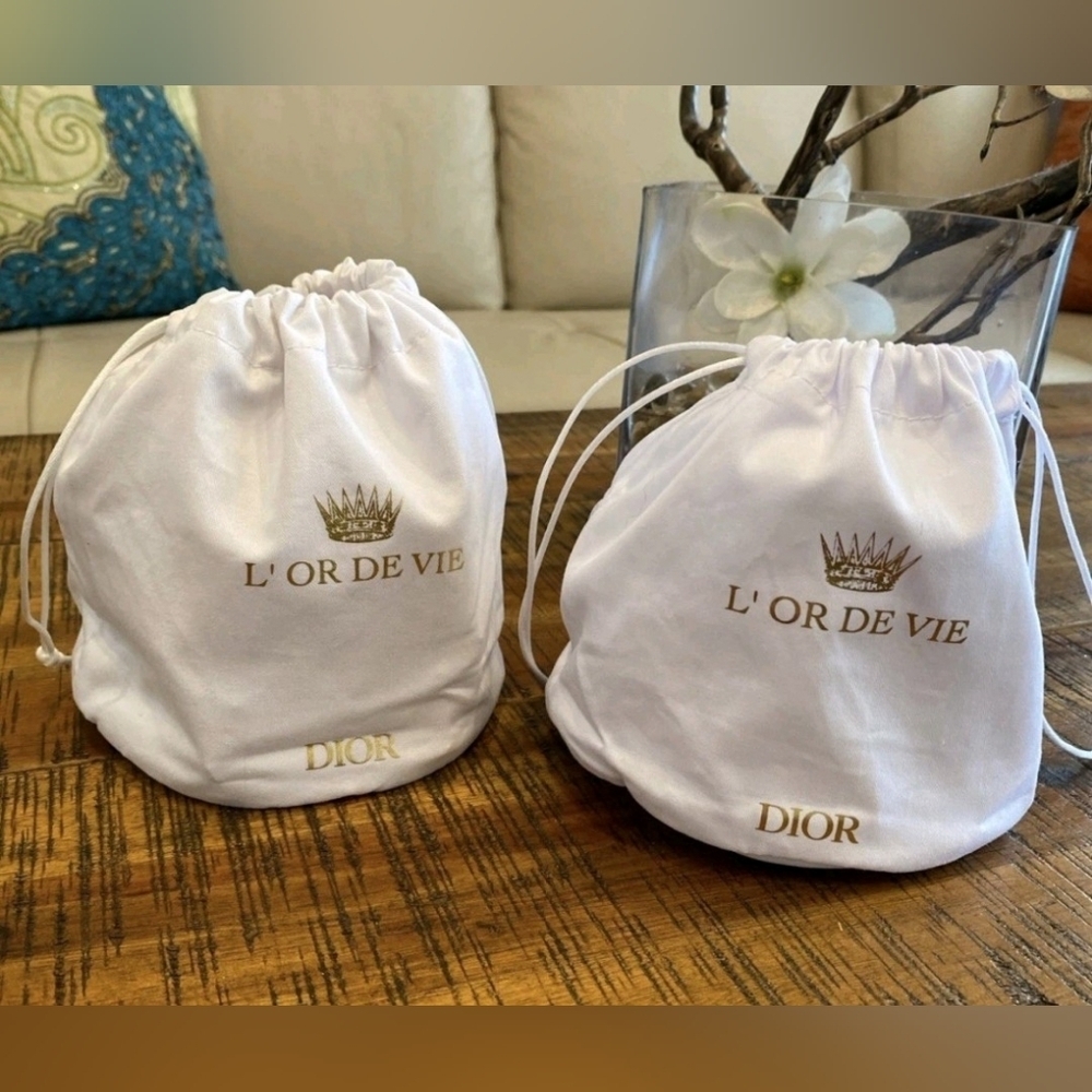 Dior L’Or de Vie Luxury Drawstring Dust Bag | White Gold Logo | Rare VIP GWP